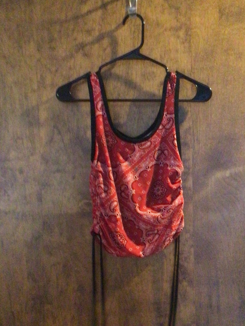 No Boundaries Red Paisley Bodysuit with Black Trim